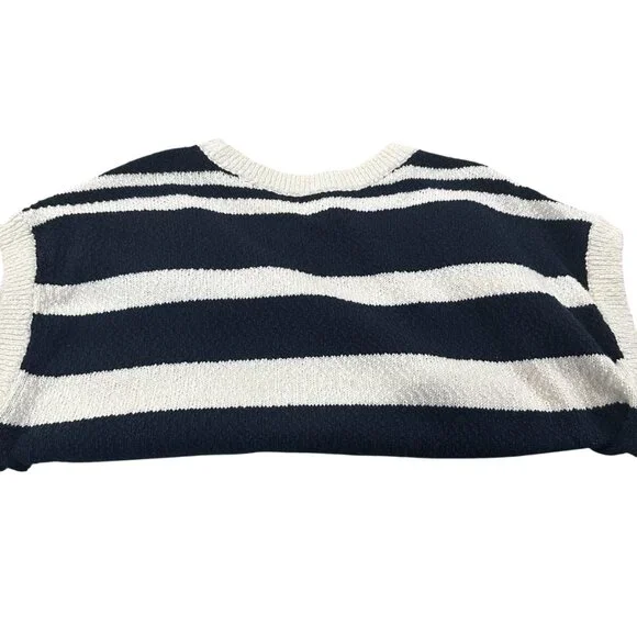Maeve Anthropologie Navy Fish motif cap sleeve sweater LP - Picture 4 of 7
